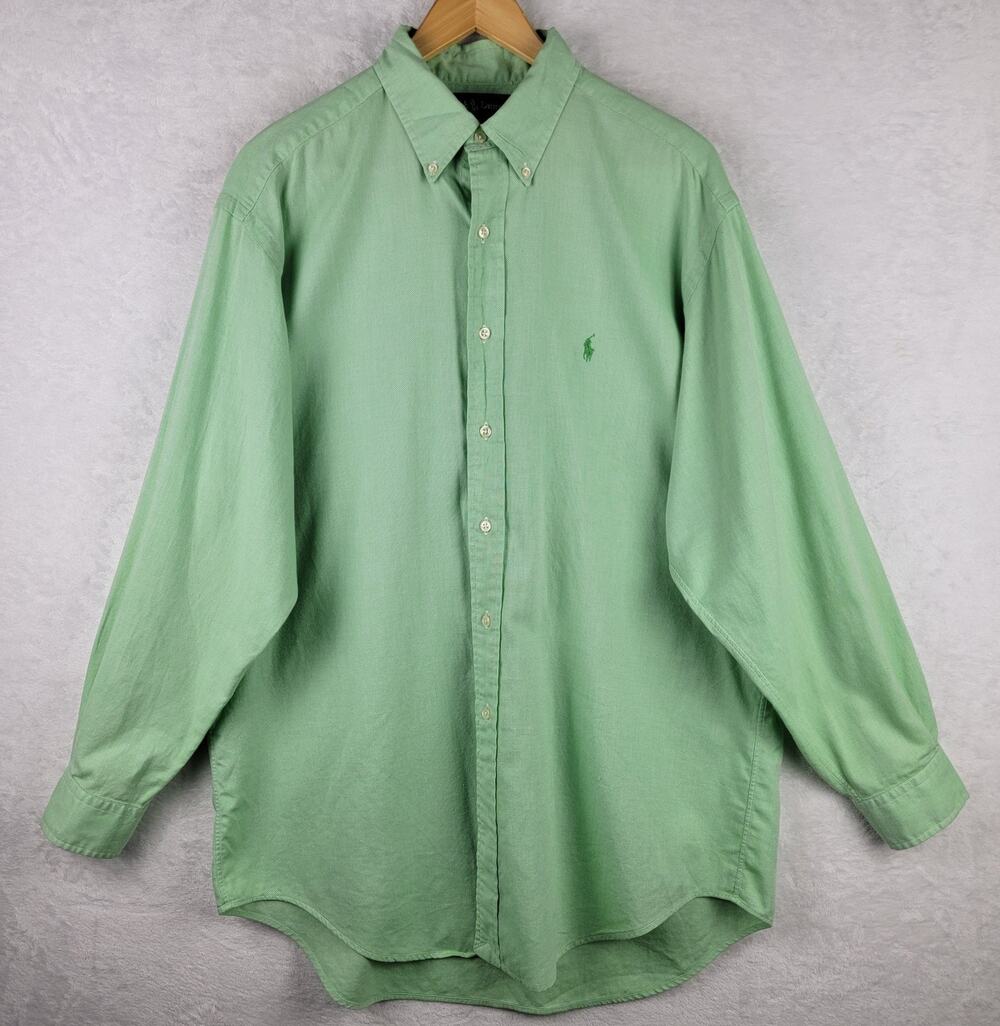 Men 16.5 Long Sleeve Shirt Button Down Green Career Office Preppy Ralph Lauren